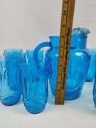 Anchor Hocking Blue Glasses Pitcher Tumblers MCM Set