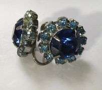 Vintage Costume Jewelry Sapphire Rhinestone Necklace Bracelet Earrings