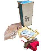 Vintage CASS Doll Trunk Blue Poodles + Clothes Apron