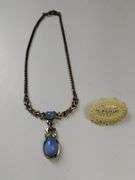 Jewelry Barclay Lavalier Blue Opalescent Moon Glow + Fern Pin
