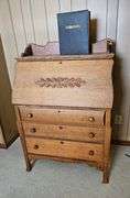 Antique Oak Secretary Cabinet Hidden File Storage + Bible