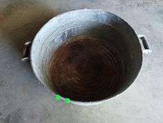 Large Galvanized Metal Tub Wooden Handle Red Stripe