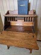 Antique Oak Secretary Cabinet Hidden File Storage + Bible