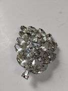 Vintage Costume Jewelry Weiss-Look Leaf Brooch Pin Crystal Rhinestone