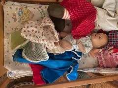 LOT Vintage Baby Dolls Doll Crib+ Schoolhouse Hooks Coat Rack