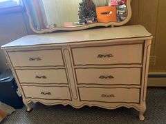 Vintage French Provincial Mirrored Dresser White Gold Toned