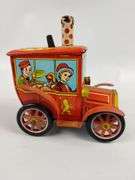 1950s Tin Litho Circus Clown Car Merry Ball Blower Toy Runs