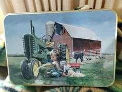 John Deere Decor LOT Tractors Tins Throw Blanket Toothpick Dispenser
