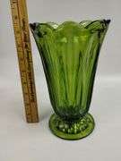 LOT Vintage Avocado Green Glass Vase & Bowls