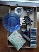 Ladies Vintage Lot Fenton Hat Metal Wagon Blue Plate Elephant+
