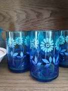 Mid Century Blue Floral Tumblers Westmoreland Satin Basket Lot