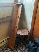 LOT Antique Wooden Side Table Vtg Wall Shelf Hooks Sunflower Clock