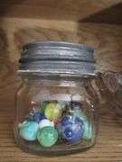 Bright Blue Glass Bowl & Jar of Marbles Unsorted