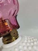 Antique Ruby Glass Milk Hobnail Oil Lamp Fenton? Thumbprint