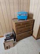 Small Dresser Socialite Blue Train Case + Lot of Picture Frames