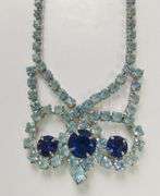 Vintage Costume Jewelry Sapphire Rhinestone Necklace Bracelet Earrings