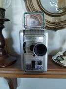 Vintage Kodak Brownie Camera + Wood Brass Candlesticks + Shelf