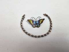 Vintage Sterling Butterfly Pin Gem Bracelet .925 Silver