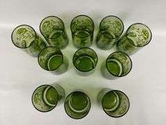 MCM Vintage Glasses 11 CT Avocado Green Blue Floral