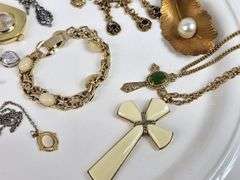 Vintage Jewelry Gold Necklaces Chunky Gem Owl Cross