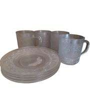 Anchor Hocking Manhattan Art Deco Bowl Set + Cups Saucers