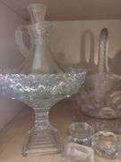 LOT Clear Glass Pedestals Salt Cellars Decanter