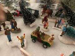 LOT Christmas Village Trees People Figures John Deere Accessory