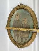 Antique Portrait of 2 Children Gold Tone Frame 22"
