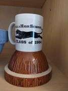 Pottery Mixing Bowls Blue Brown Glazed + Avilla HS 1950s Mugs