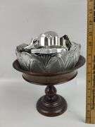 LOT Antique Wooden Pedestal & Glass Dish Metal Cookie Cutters