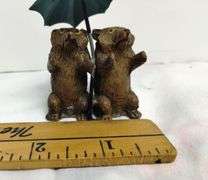 Antique Heyde's German Miniature Statue Figure Bears & Umbrella Metal Lead