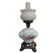 Phoniex Table Electric Oil Lamp Style Table Milk Glass Wild Rose GWTW-ish