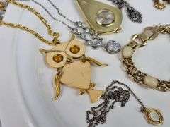 Vintage Jewelry Gold Necklaces Chunky Gem Owl Cross