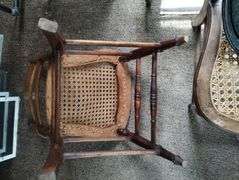 5 Antique Cane Seat Chairs + Coca Cola Coke Tray
