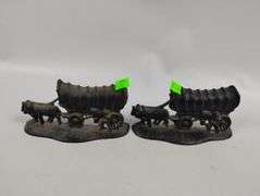 Antique Set of 2 Metal Covered Wagon Bookends