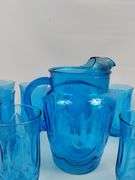Anchor Hocking Blue Glasses Pitcher Tumblers MCM Set