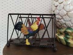 Vintage Rooster Cookie Jar Napkin Holder Cast Iron Paper Towel Holder