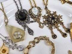 Vintage Jewelry Gold Necklaces Chunky Gem Owl Cross