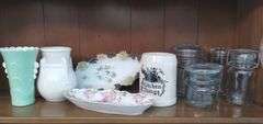 Pickers LOT: Vintage Vases Dish Milk Glass Polychrome Jars