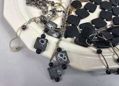 Vintage Jewelry Silver Black Necklaces Chunky Gem LOT