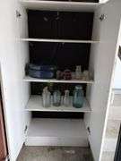 White Cabinet + Blue Ball Jar Insulators Roasting Pan+