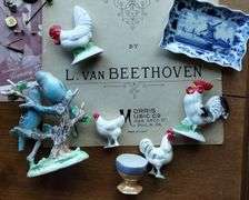 Vintage Hens Bluebird Porcelain Figures Sheet Music Pins Lusterware