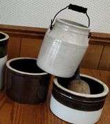 LOT Vintage Crocks Utility Stoneware Bowls Eskey Dairy Company