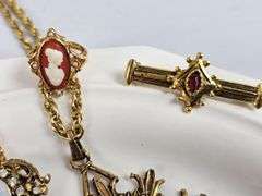 Vintage Jewelry Gold Necklaces Chunky Gem Owl Cross
