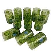 MCM Vintage Glasses 11 CT Avocado Green Blue Floral