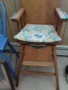 LOT Wooden Vintage Highchair Blue Chair Margaret Keane Picture