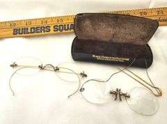 2 Antique Spectacles Pince Nez Hair Clip Gold