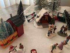 LOT Christmas Village Trees People Figures John Deere Accessory
