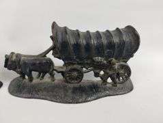 Antique Set of 2 Metal Covered Wagon Bookends