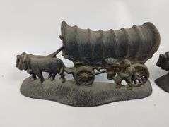Antique Set of 2 Metal Covered Wagon Bookends